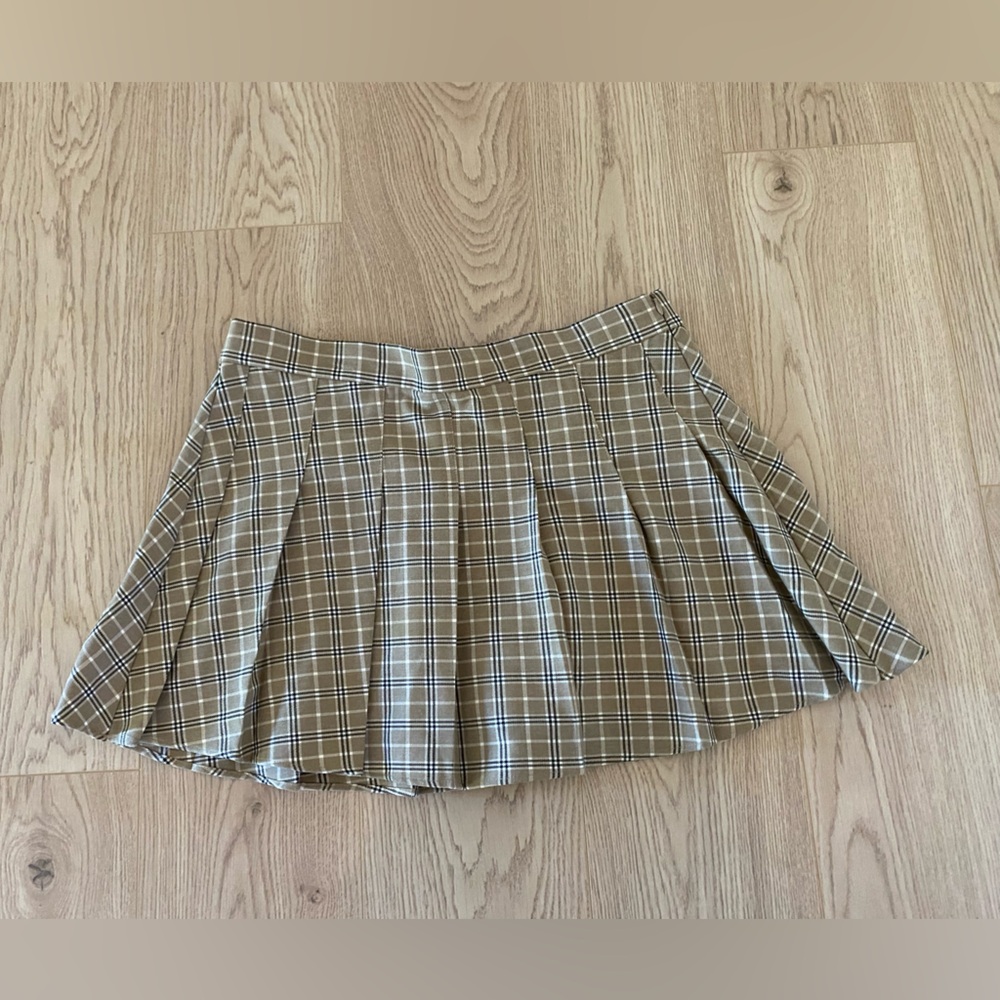 Garage Tan and White Plaid Skater Skirt